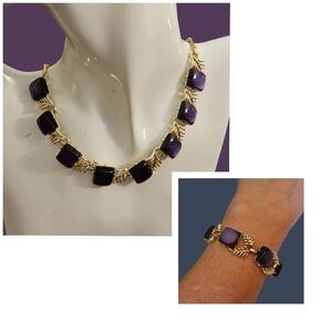 VTG CORO 1940s Purple Square Thermoset Choker Necklace Bracelet Set